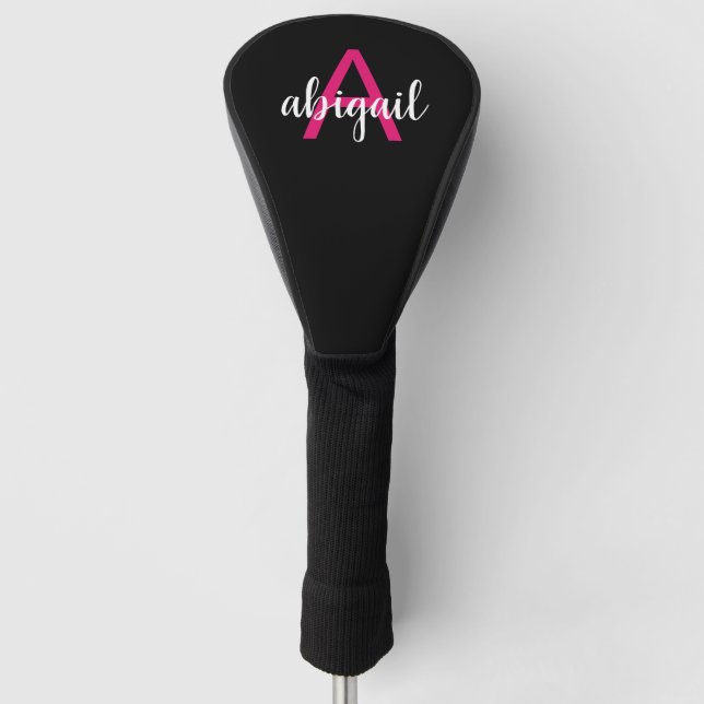 Hot Pink Black Golf Club Monogram Name Girl Golf Headcover (Vorderseite)