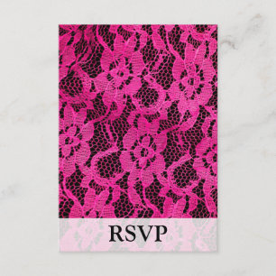 Hot Pink/Black Lace Look RSVP Karte