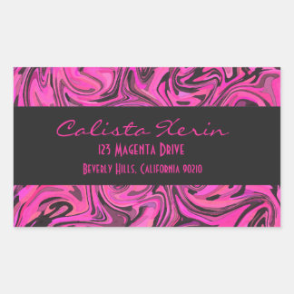 Hot Pink & Black Liquid Swirlz Rechteckiger Aufkleber