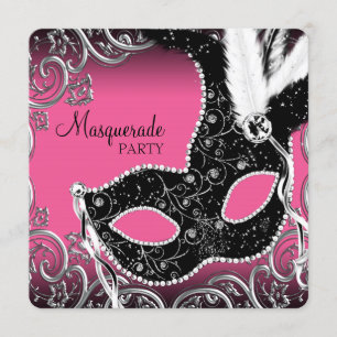Hot Pink Black Mask Masquerade Party Einladung