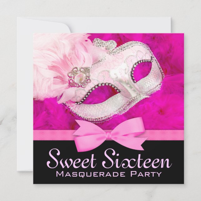 Hot Pink Black Masquerade Party Einladungen (Vorderseite)