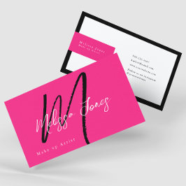 Hot Pink & Black Monogram Elegant Minimalistisch Visitenkarte