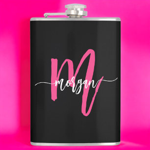 Hot Pink Black Monogram Girl's Junggeselinnen-Absc Flachmann