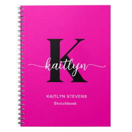 Hot Pink Black Monogram Sketch Notizblock