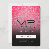 Hot Pink Black Ombre Glitzer Sweet 16. VIP Pass