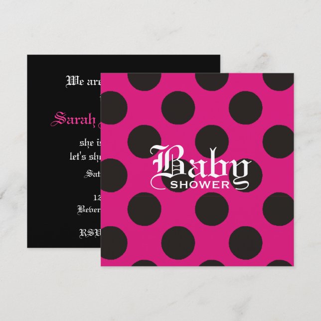 Hot Pink & Black Polka Dot Baby Einladung (Vorne/Hinten)