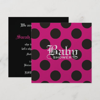 Hot Pink & Black Polka Dot Baby Einladung