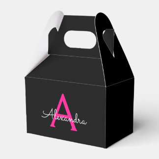 Hot Pink Black Script Name der Girl Monogram Geschenkschachtel