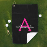 Hot Pink Black Script Name der Girl Monogram Golfhandtuch<br><div class="desc">Schwarz und heiß rosa Monogramm Name Golf Handtuch. Das macht den perfekten 16 Geburtstag,  Hochzeit,  Brautparty,  Jubiläum,  Babydusche oder Junggeselinnen-Abschied Geschenk für jemanden,  der Lieben glamourösen Luxus und schicke Stile.</div>