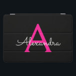 Hot Pink Black Script Name der Girl Monogram iPad Pro Cover<br><div class="desc">Schwarz und Heiß rosa einfache Skriptmonogramm Name Laptop Case. Das macht den perfekten 16 Geburtstag,  Hochzeit,  Brautparty,  Jubiläum,  Babydusche oder Junggeselinnen-Abschied Geschenk für jemanden,  der Lieben glamourösen Luxus und schicke Stile.</div>
