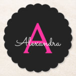 Hot Pink Black Script Name der Girl Monogram Untersetzer<br><div class="desc">Untersetzer für einfache,  schwarz-rosa Script-Monogram-Namenspapiere. Dies macht den perfekten Abschluss,  Geburtstag,  Hochzeit,  Brautparty,  Jubiläum,  Babydusche oder Junggeselinnen-Abschied Geschenk für jemanden,  die Lieben glamourösen Luxus und schicke Stile.</div>