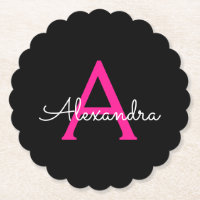 Hot Pink Black Script Name der Girl Monogram