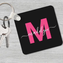 Hot Pink Black Script Name Monogram