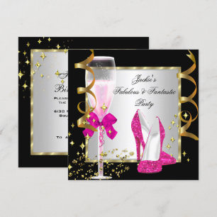 Hot Pink Black Silver Women's Birthday Party Einladung