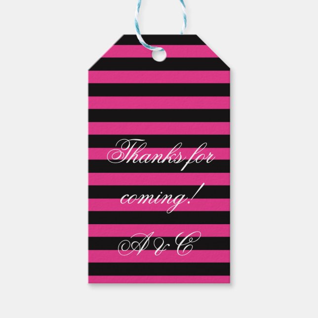 Hot Pink & Black Stripes Geschenkegel Geschenkanhänger (Vorderseite)