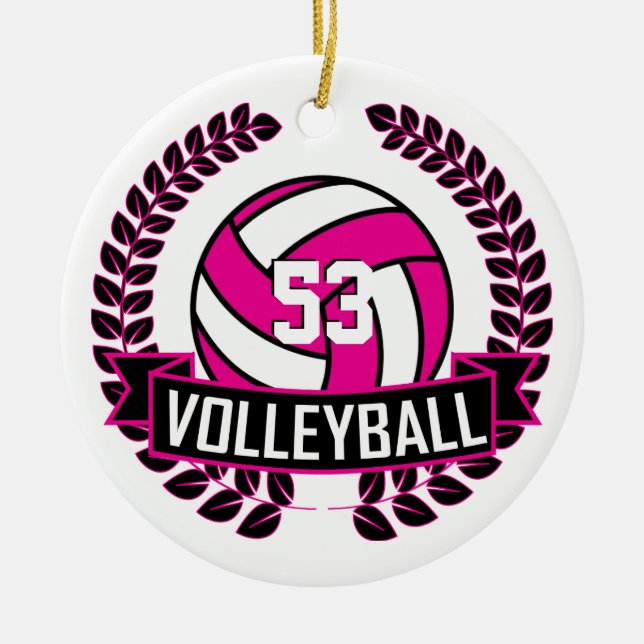 Hot Pink & Black 🏐 Volleyball-Logo-Kleider Keramik Ornament (Vorne)
