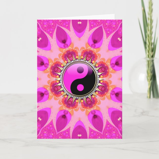 Hot Pink+Black YinYang Sun Neue Alterskarten Karte (Vorderseite)
