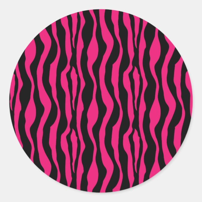 Hot Pink & Black Zebra Print Animal Zig Zag Runder Aufkleber (Vorderseite)