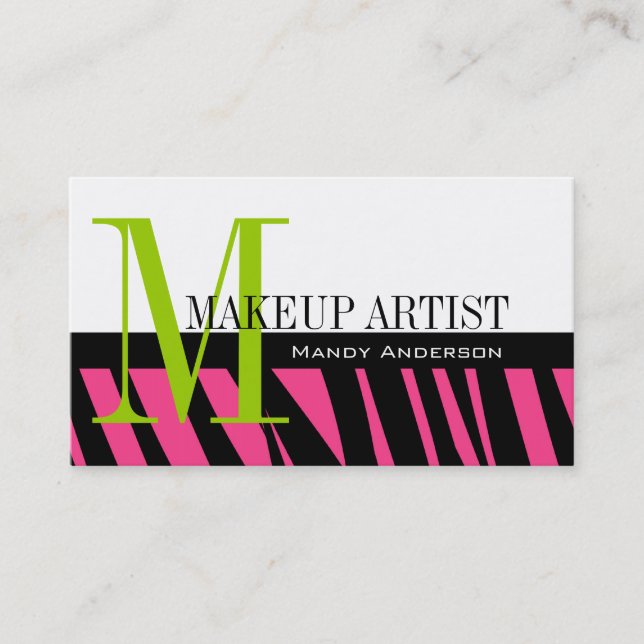 Hot Pink Black Zebra Stripes Bold Makeup Artist Visitenkarte (Vorderseite)