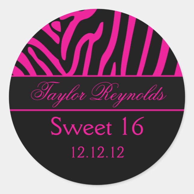 Hot Pink Black Zebra Sweet 16 Aufkleber (Vorderseite)