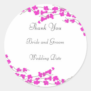 Hot Pink Blossom Hochzeit Danke Runder Aufkleber