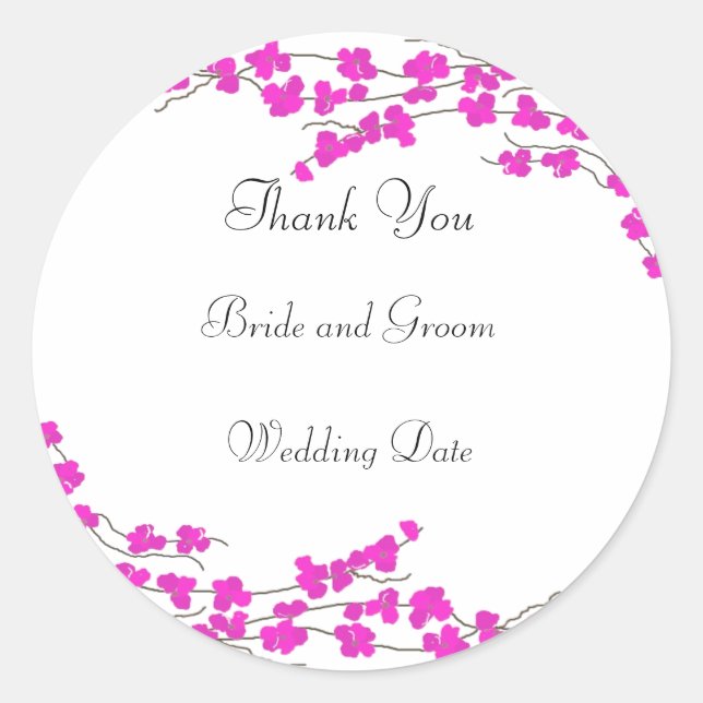 Hot Pink Blossom Hochzeit Danke Runder Aufkleber (Vorderseite)
