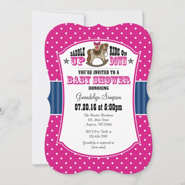 Hot Pink Blue Cowboy Baby Dusche Einladung (Vorderseite)