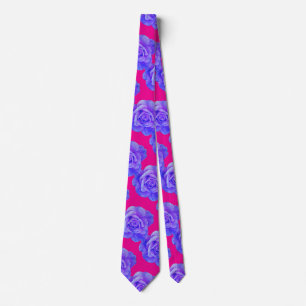 Hot Pink Blue Lila Floral Rose Moderne Farben Krawatte
