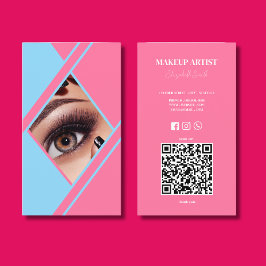 Hot Pink & Blue QR Code Foto Makeup Artist Visitenkarte