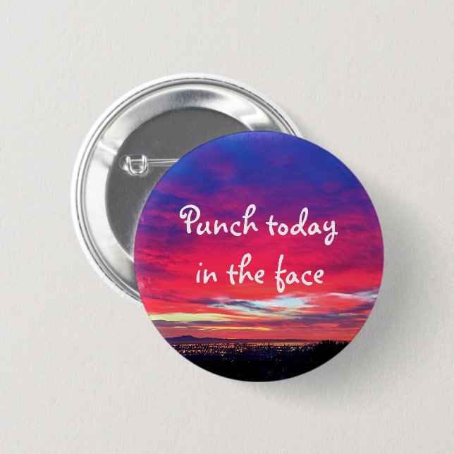 Hot Pink Blue Sunset Punch heute in Fett Button (Vorne & Hinten)
