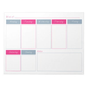 Hot Pink & Blue Weekly Planer reißen den Editor ab Notizblock