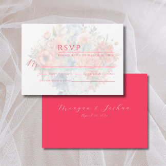 Hot Pink Blues Spring Wedding RSVP Card Karte