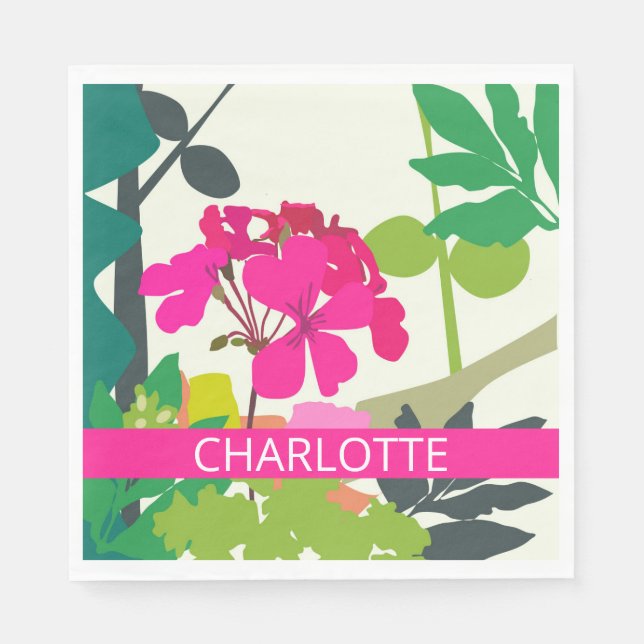 Hot Pink blühende Geranien Floristischer Individue Serviette (Vorderseite)