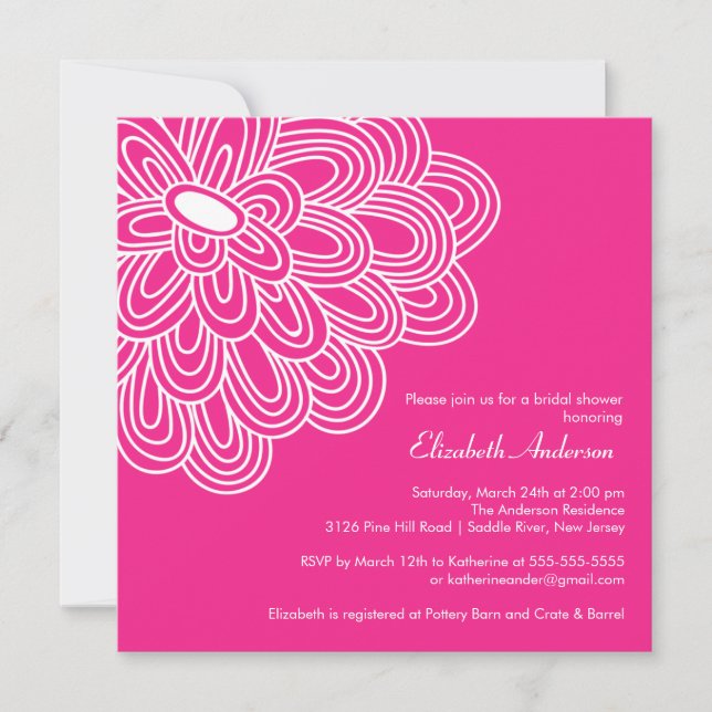Hot Pink Blume Bridal Dusche Einladung (Vorderseite)