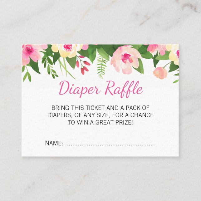 Hot-Pink-Blume Kinderdusche-Windeln-Raffel-Ticket Visitenkarte (Vorderseite)