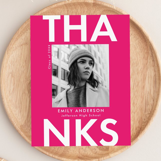 Hot Pink | Bold Foto Abschluss Vielen Dank Postkarte (Von Creator hochgeladen)