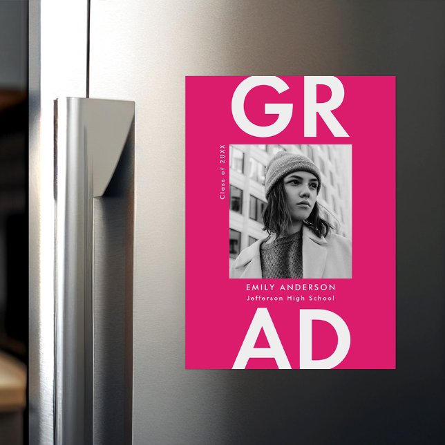 Hot Pink | Bold Grad Foto Abschluss Ankündigung (Von Creator hochgeladen)