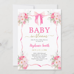 Hot Pink Bow Baby in Bloom Baby Shower Girl Einladung