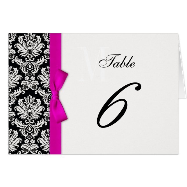 Hot Pink Bow Damask Tischnummer (Vorderseite (Horizontal))