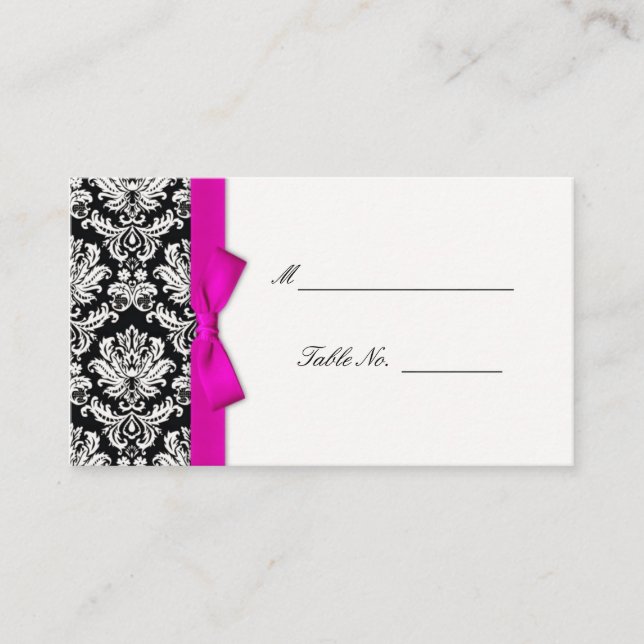 Hot Pink Bow Damask Wedding Table Placecards Platzkarte (Vorderseite)