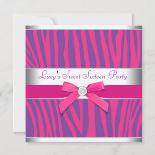 Hot Pink Bow Lila Zebra Sweet 16 Party Einladung