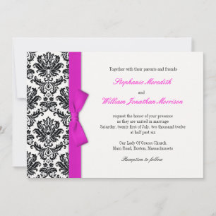 Hot Pink Bow mit Damask Hochzeitseinladung Einladung