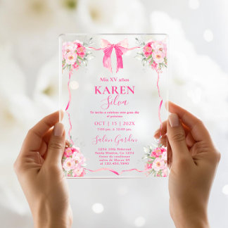 Hot Pink Bow Quinceanera Akryllische Einladung