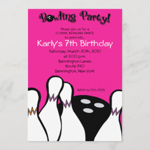 HOT PINK Bowling Cosmique Invitation Anniversaire 