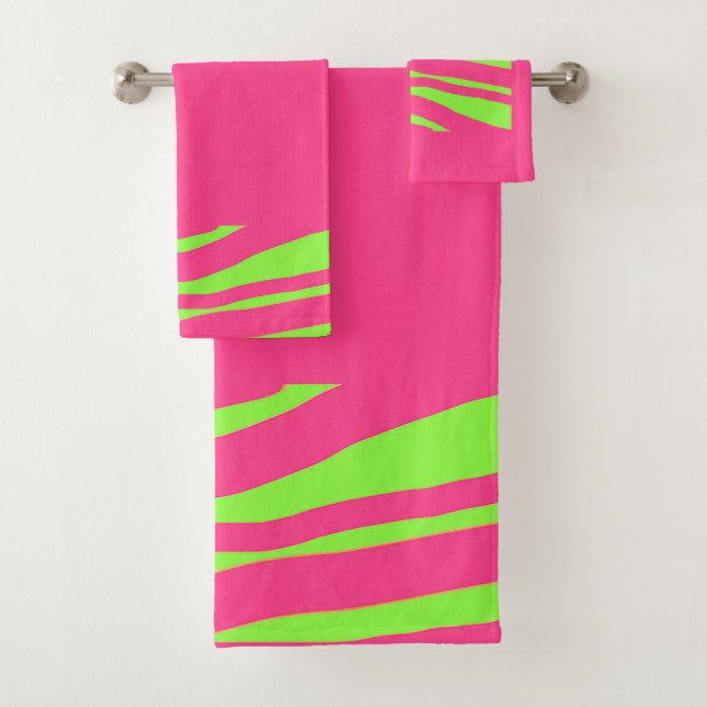 Hot Pink Bright Green 3 Piece Poly Cotton  Badhandtuch Set (Insitu)