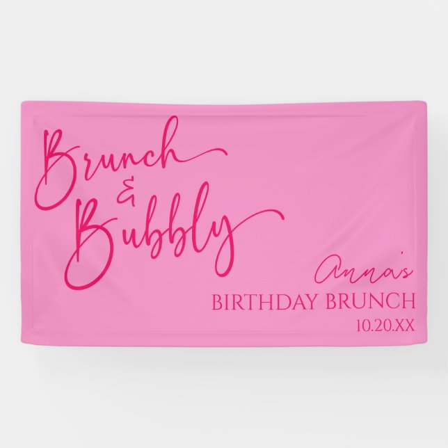 Hot Pink Brunch und Bubbly Birthday Brunch Party Banner (Horizontal)