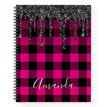 Hot Pink Buffalo Kariert Black Glitzer Tropfen