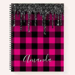 Hot Pink Buffalo Kariert Black Glitzer Tropfen Notizbuch
