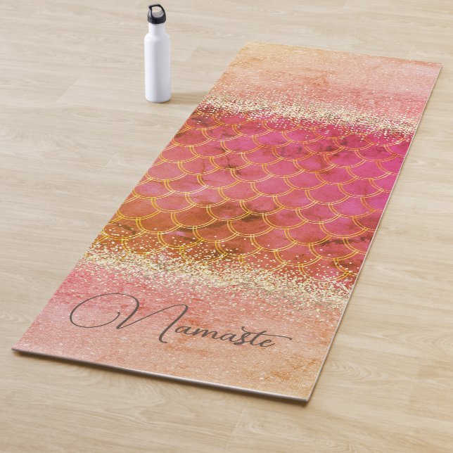 Hot Pink Burnt Amber Mermaid Scales Glitzer Yogamatte (Beispiel)