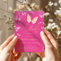 Hot Pink Butterfly Baby Dusche Party Einladung